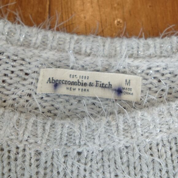 Abercrombie & Fitch Eyelash Sweater Women Sz M Cotton Blend Metallic Shaggy - Picture 5 of 10